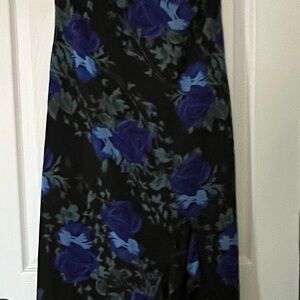 Lulu's Black and Blue Floral A-Line Skirt